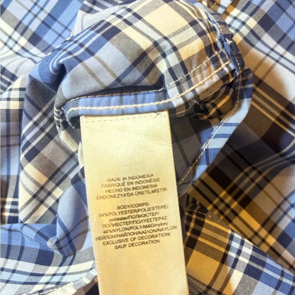 Ralph Lauren Blue and White Plaid Performance Button Down Shirt, medium (10-12),